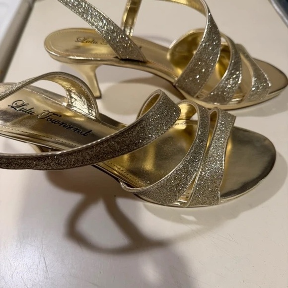 Lulu Townsend Gold Glitter Multi-Strap Slingback Heels - Picture 2 of 3